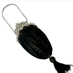 Antique Victorian Black Velvet Tassel Bag